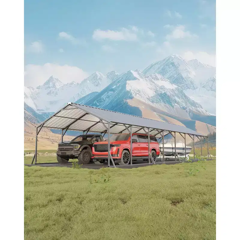 20x40x12 FT Heavy Duty Steel Carport for Multiple Vehicles, Vertical Roof Metal Car Port with Reinforced Bars for Full-Size Trucks Boats Tractors