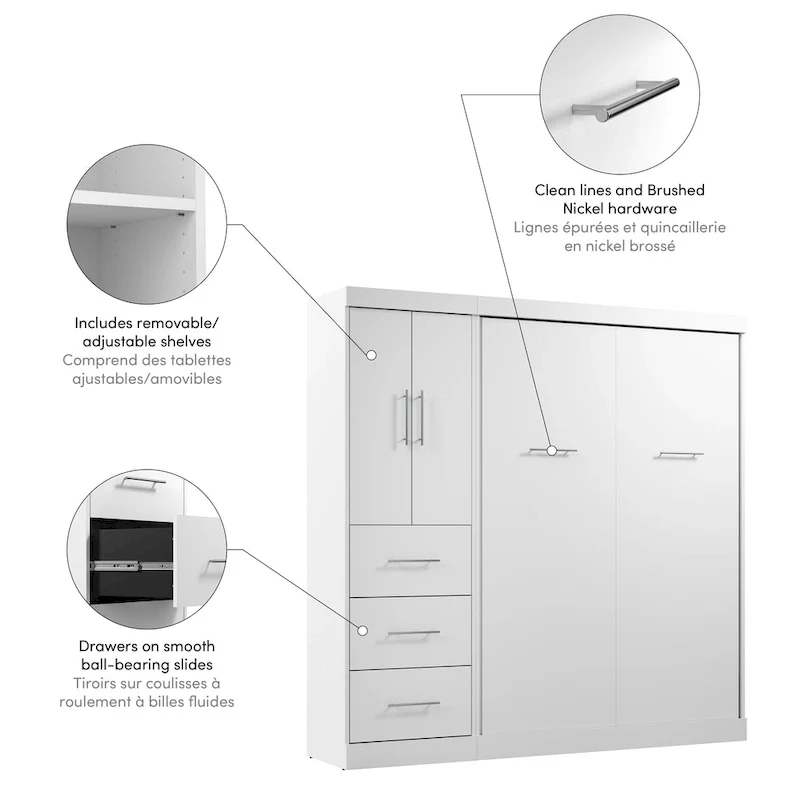 Nebula Full Murphy Bed with Wardrobe (84W) by Bestar