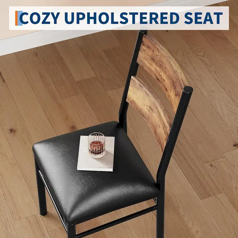 Dining Table Set, Wood Kitchen Table with Upholstered Chairs