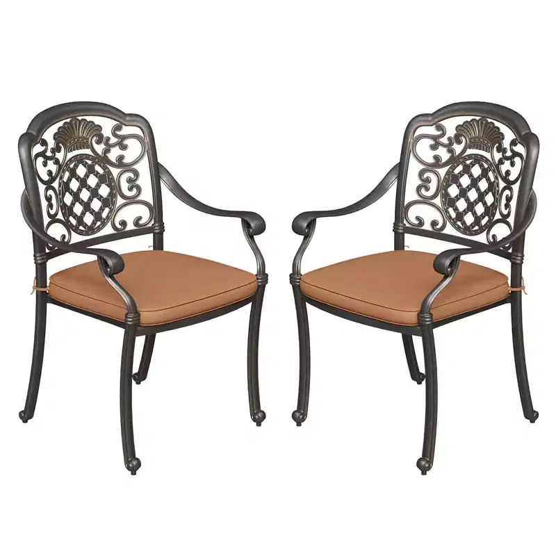 2 Piece Patio Dining Chairs with Cushions, Outdoor All-Weather Cast Aluminum Chairs, Patio Bistro Dining Chair Set of 2 for Garden Deck Backyard