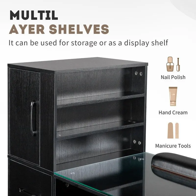 Embossed Particle Board Tempered Glass 55 W Manicure Table