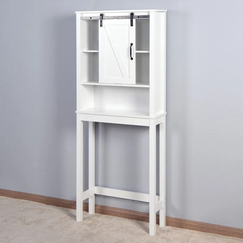 Over-the-Toilet Storage Cabinet with Adjustable Shelves and Barn Door