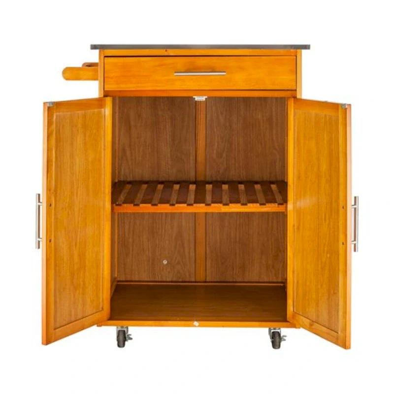 Moveable Kitchen Cart with Stainless Steel Table Top & One Drawer & One Cabinet Sapele - (28.74 x 18.90 x 35.04)
