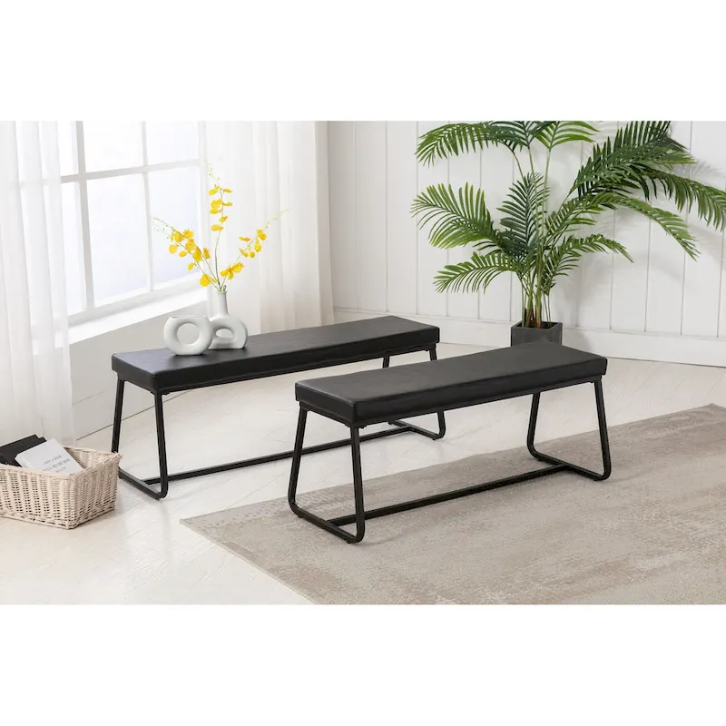 Home Remy Entryway Bench, PU Leather Upholstery, Iron Legs