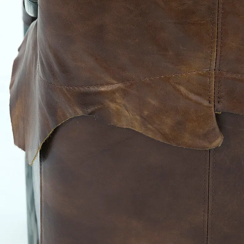 Brown Tufted Leather Accent Chair with Cast Iron Base