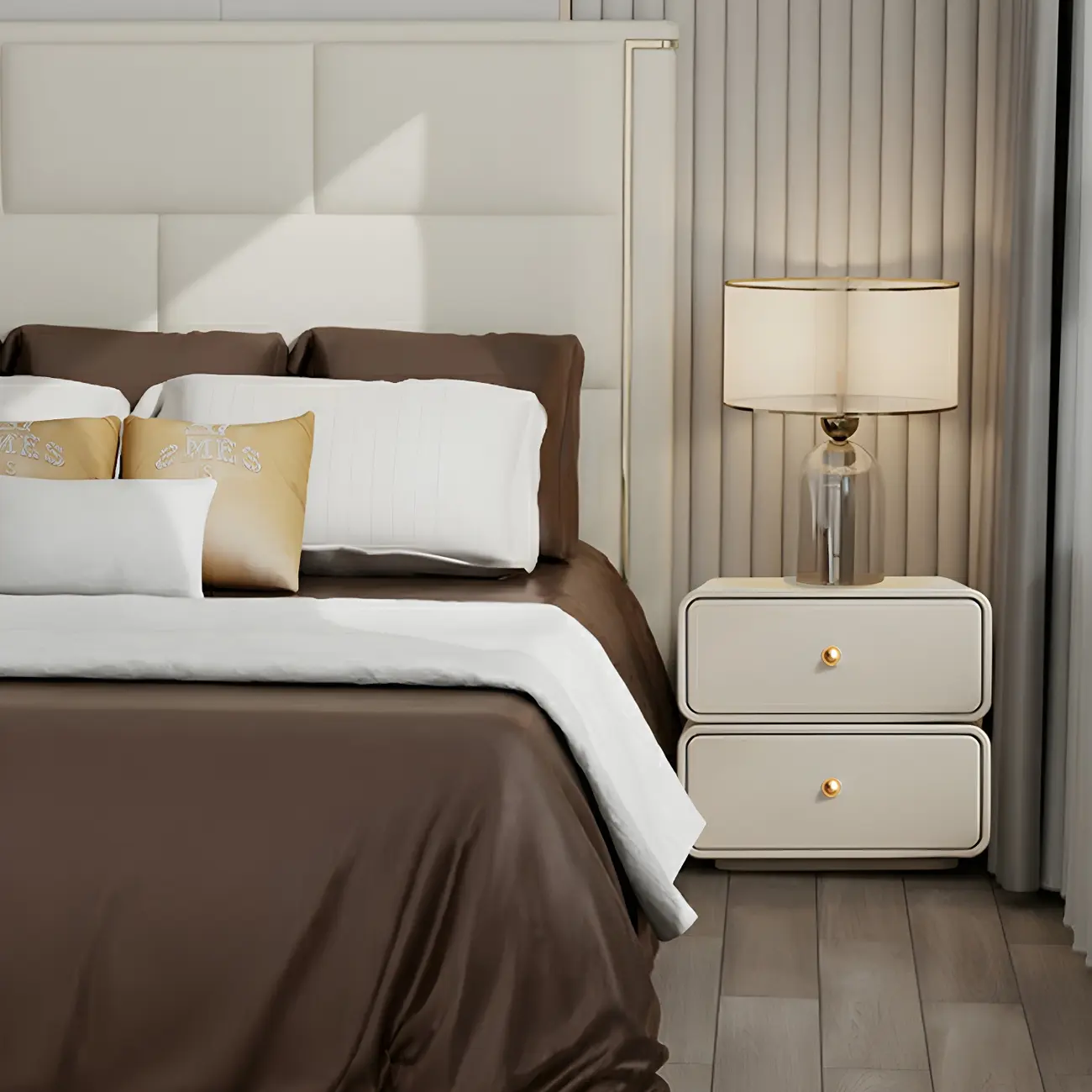 Modern White Faux Leather Rounded 2-Drawer Nightstand