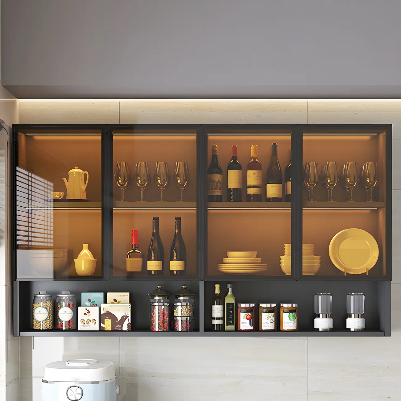 Kitchen Grey Wooden Wall-Mounted China Cabinet