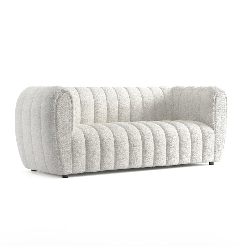 Furniture of America Lucinda Modern Vertical Channel Tufted Boucle Accent Sofa Couch with Wooden Legs