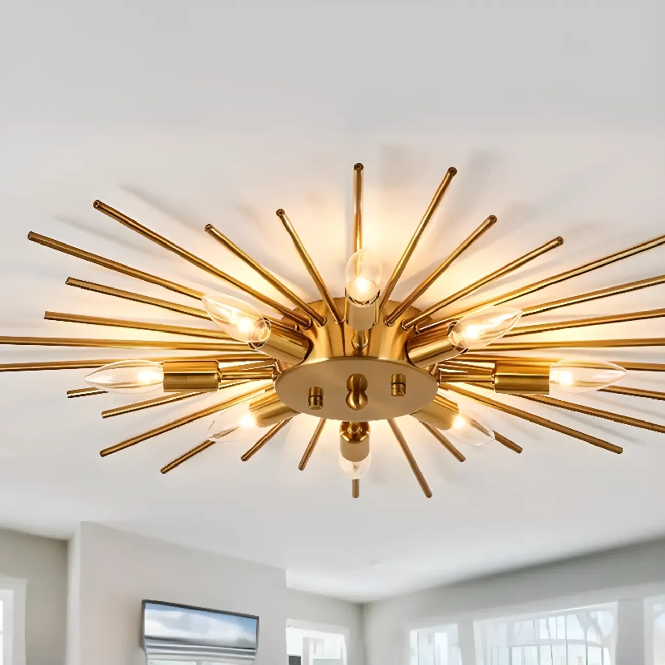 Gold Starburst Sputnik Flush Mount Ceiling Light