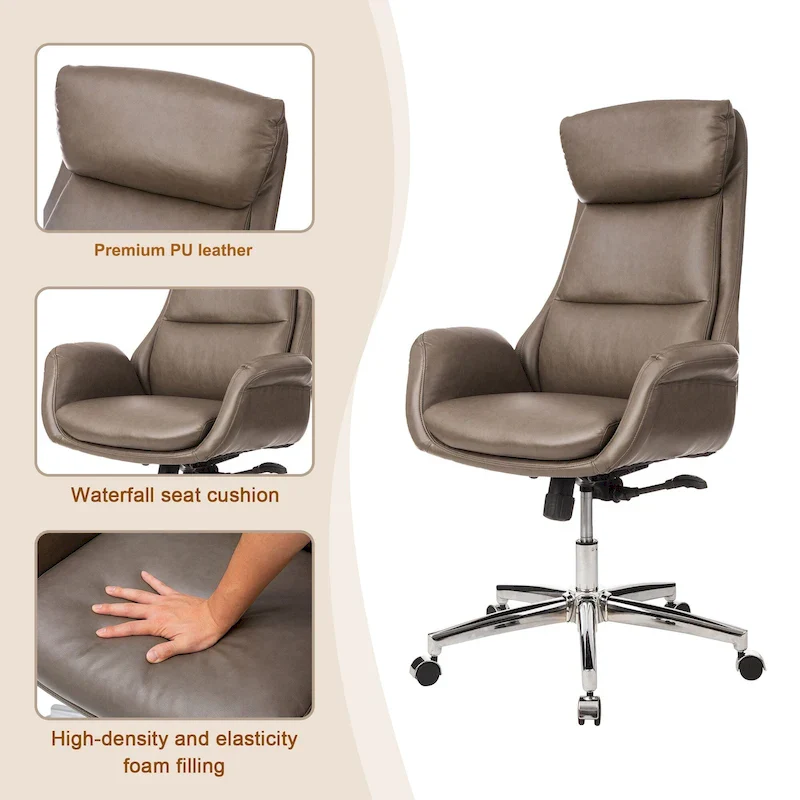 48-inch Mid-Century Adjustable Swivel Faux Leather Office Chair