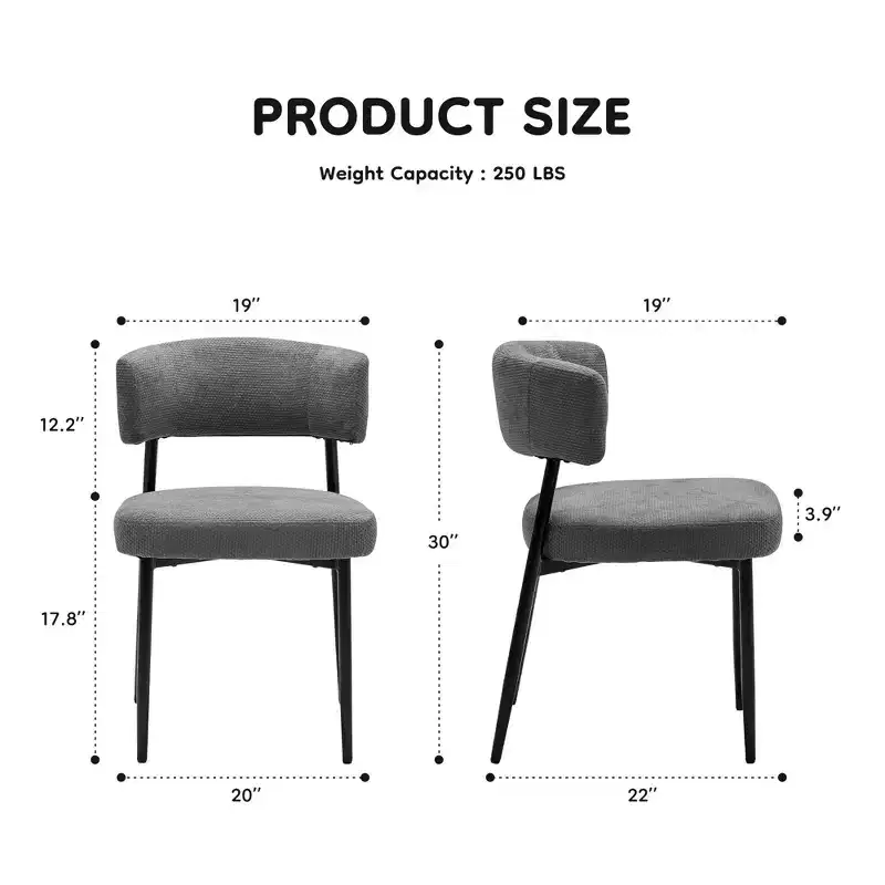 JIONJOY Set of 4 Chenille Upholstered Dining Chairs - Curved Backrest, Sturdy Metal Frame