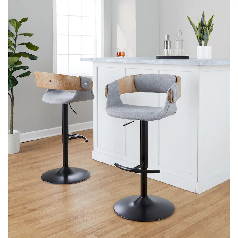 Adjustable Swivel Bar Stool - Grey/Cream Fabric - Single Seat