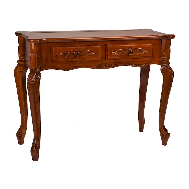 Hand Carved Wood Console Table with 2 Drawers