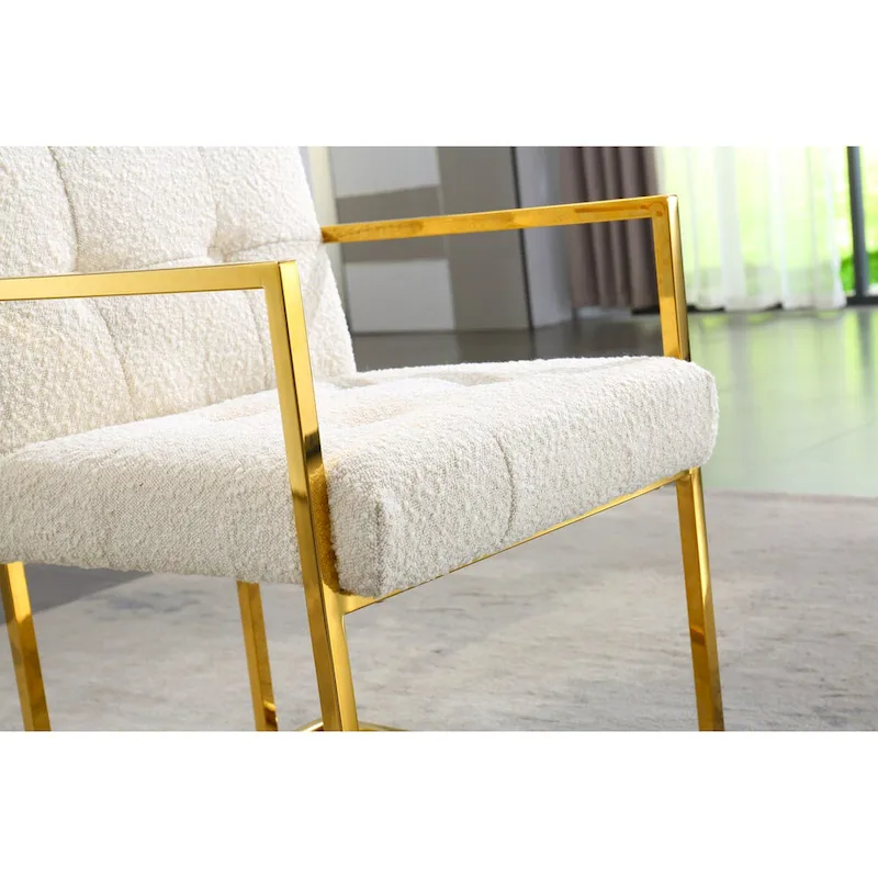 Modern Velvet Dining Arm Chair Set of 1, Tufted Design and Gold Finish Stainless Base