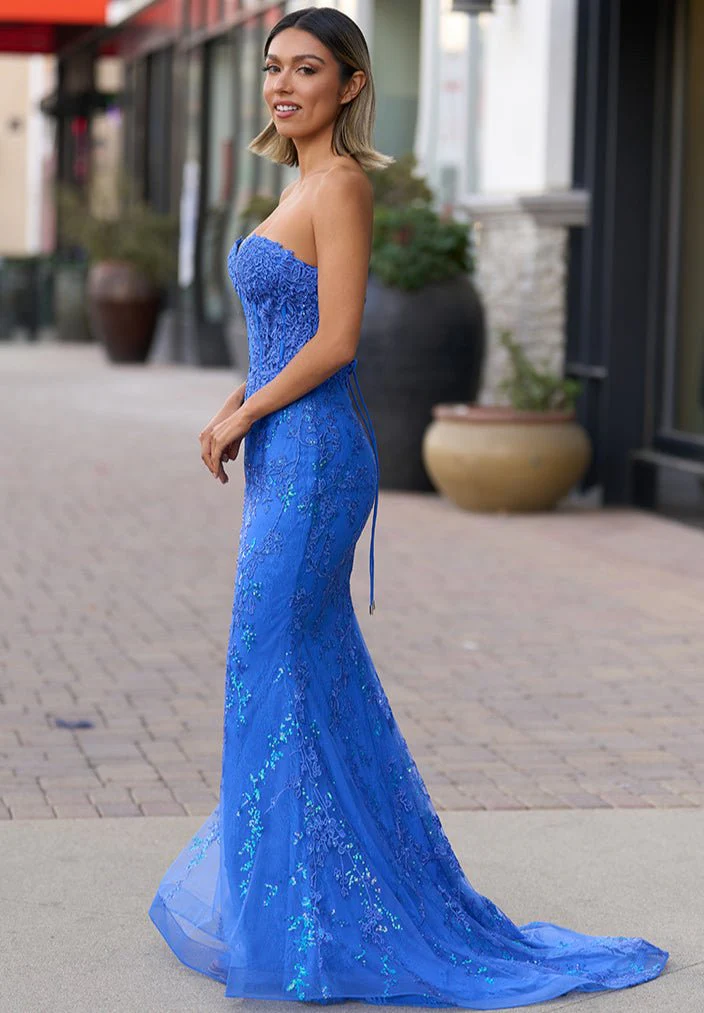 Black Sweetheart Lace Appliques Mermaid Long Prom Dresses