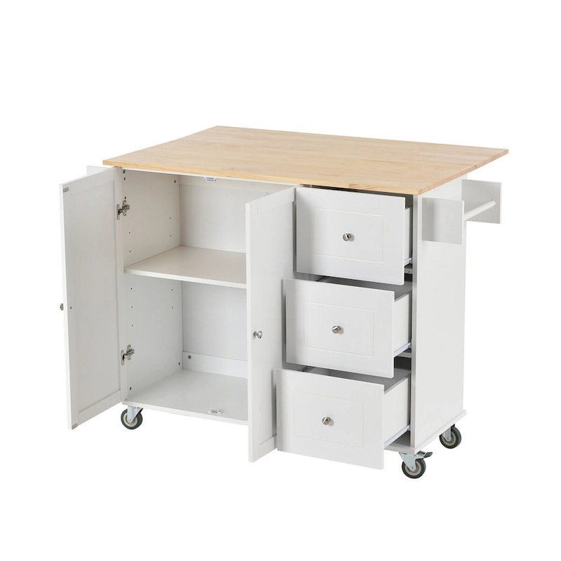 Rolling Mobile Kitchen Island with Solid Wood Top and Locking Wheels