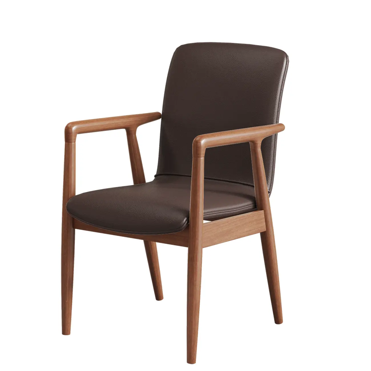 Modern Wood Faux Leather Upholstered Dining Armchair