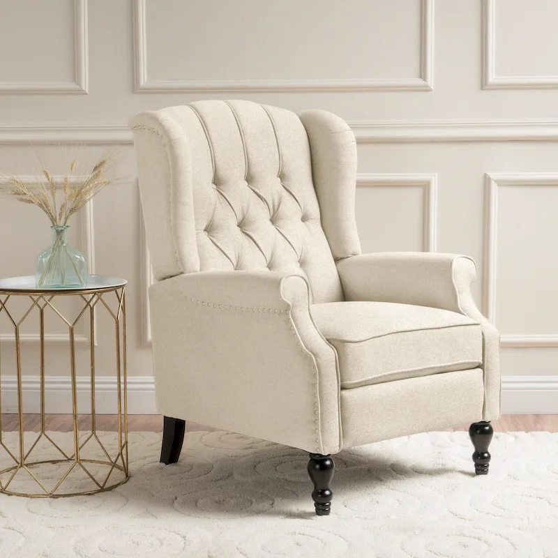 Tufted Fabric Wingback Recliner Club Chair
