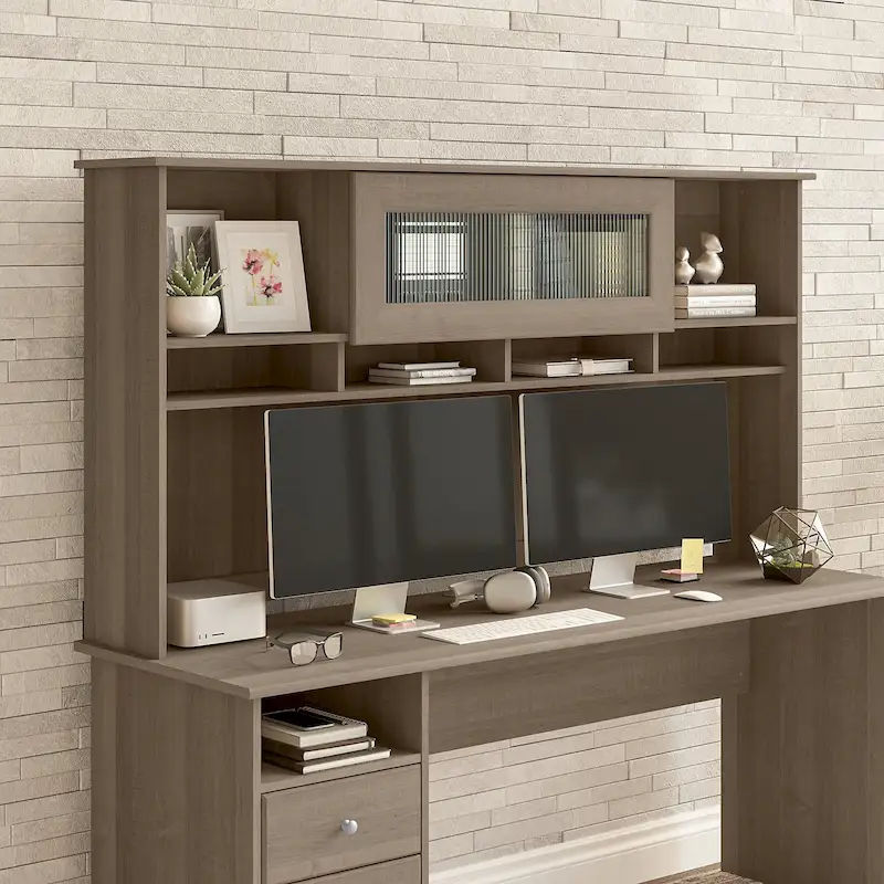 Ash Gray / Heather Gray / White / Modern Gray – Transitional Desk Hutch, 1-Person