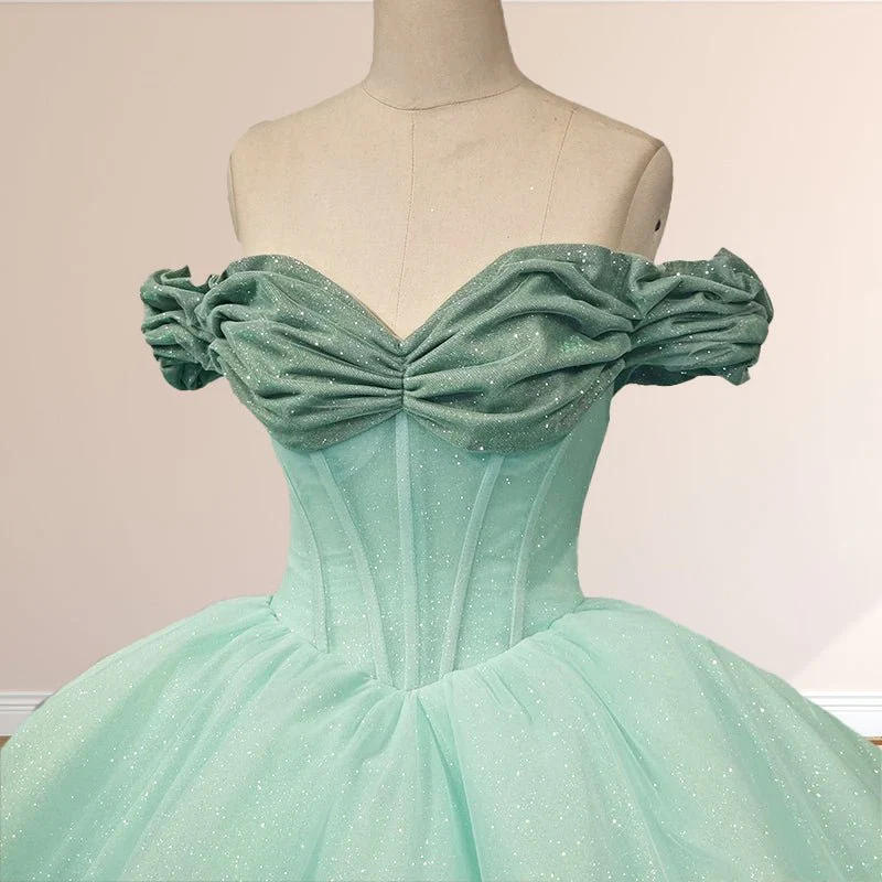 Glitter Mint Green Off The Shoulder Ball Gown Quinceanera Dresses