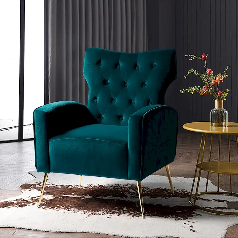 Contemporary Accent Tufted Wingback Chair with Metal Legs