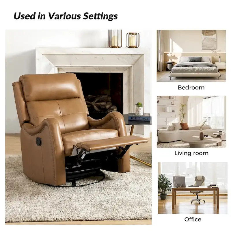 FrancoModern Genuine Leather Swivel Rocker Recliner with Nailhead Trims Sets of 2 by HULALA HOME