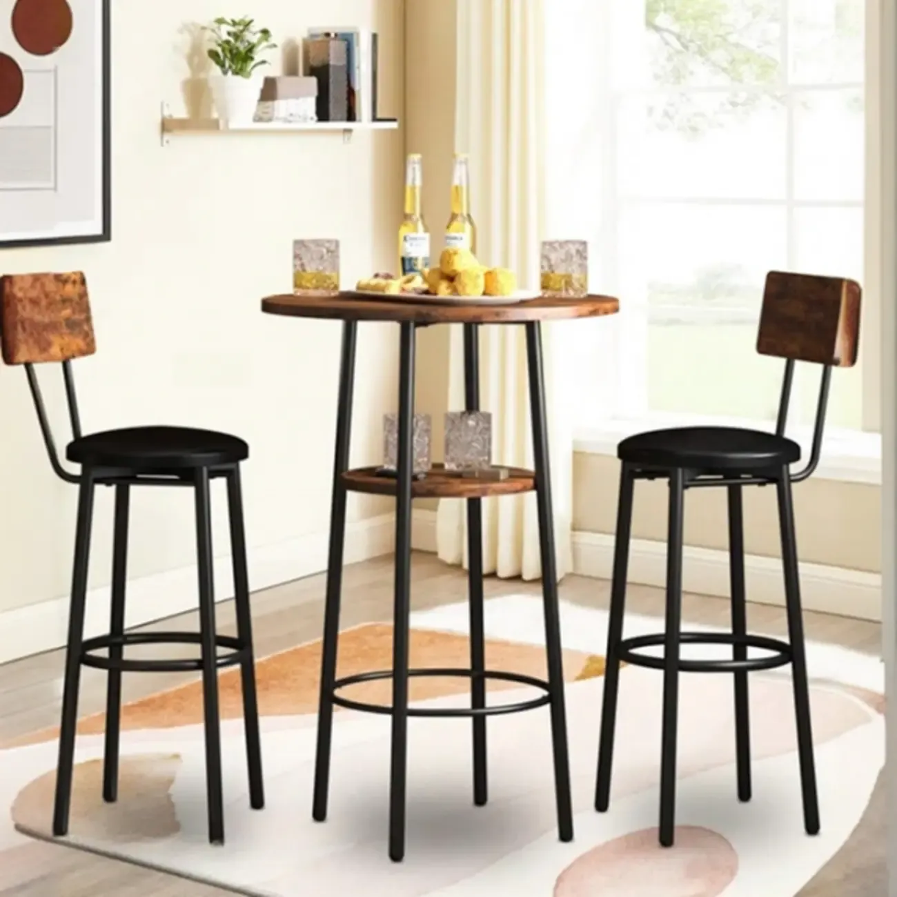 Industrial 2-tier Round Bar Height Table For Small Spaces