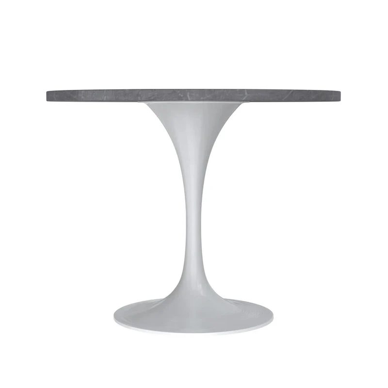 Verve Dining Table with a 36  Round Tabletop in White Steel Pedestal