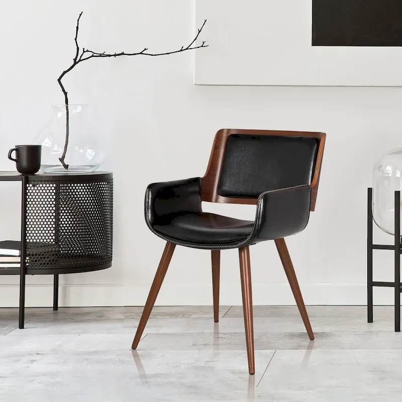 Faux Leather Mid-Century Dining Chair with Metal Legs