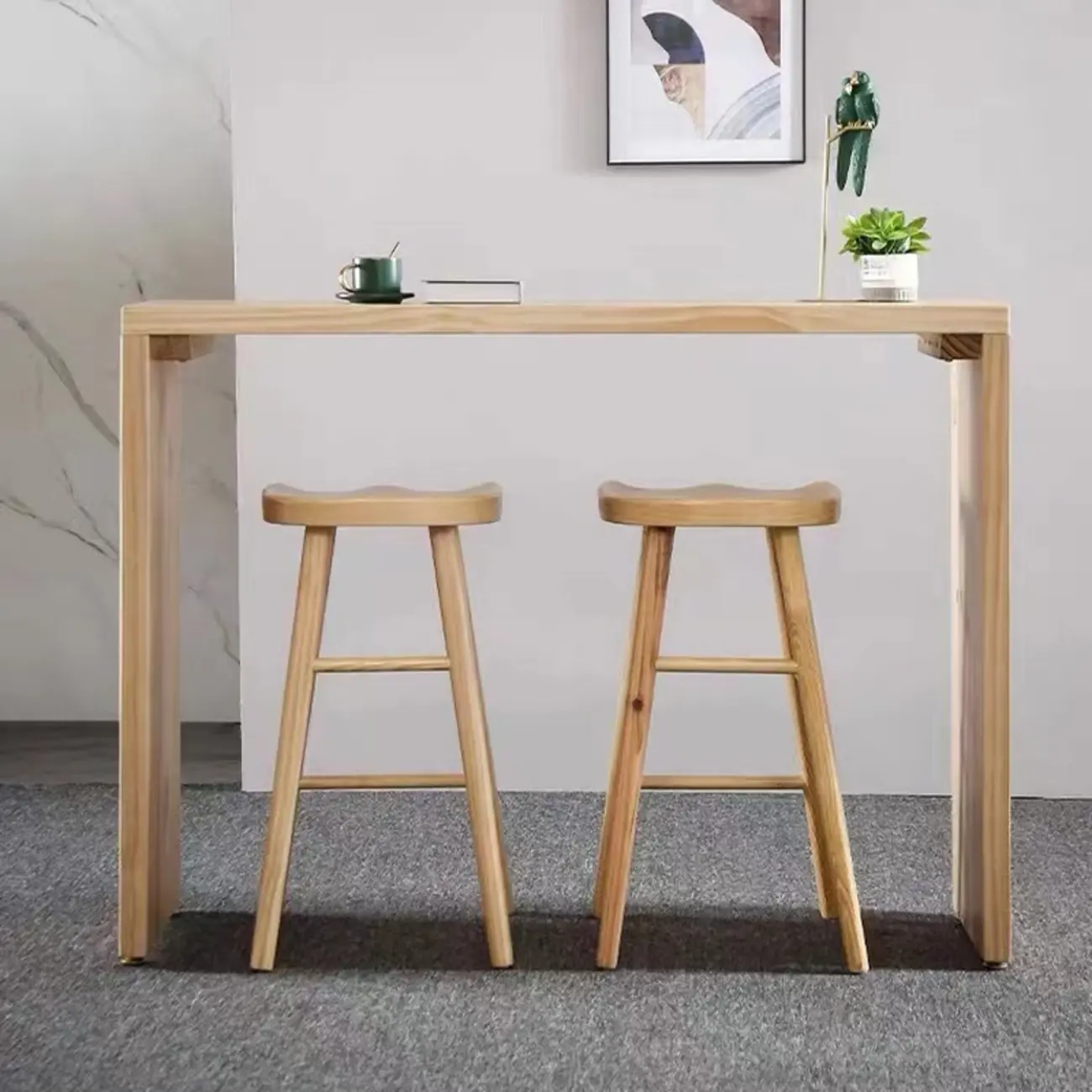 Minimalist Natural Pine Rectangular Bar Tables