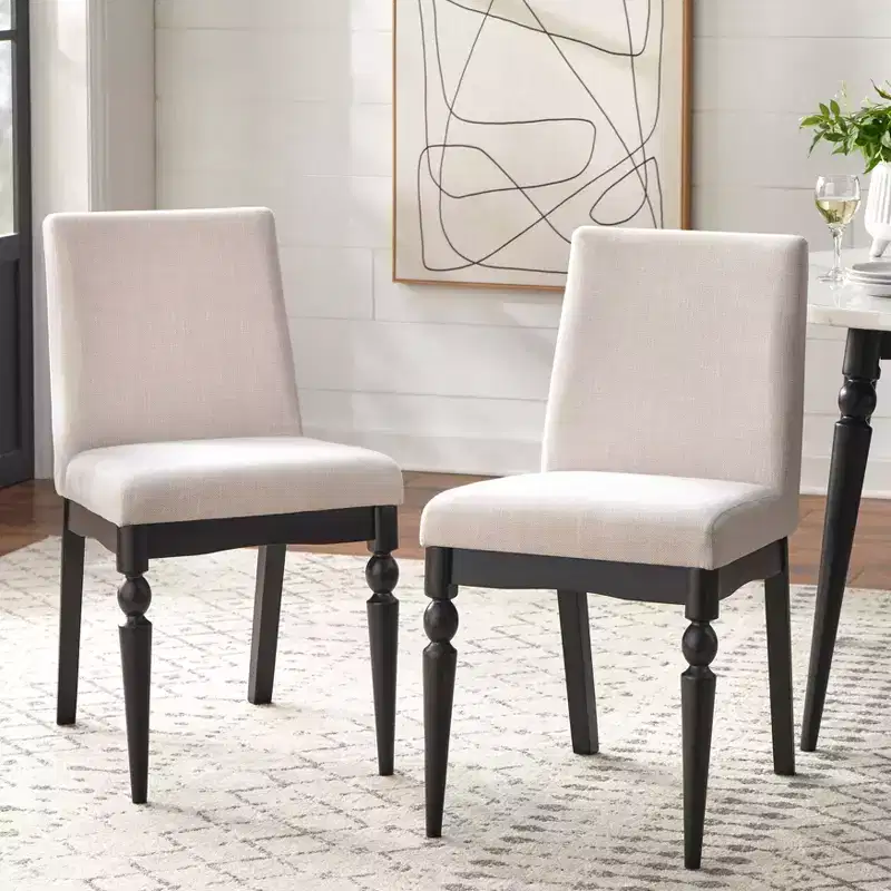 Lifestorey Set of 2 Bertona Upholstered Dining Chair with Spindle Legs Beige/Black