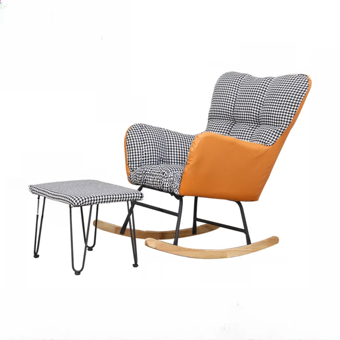 Tech Cloth Upholstered Wood Rocking Chair with Recessed Arm
