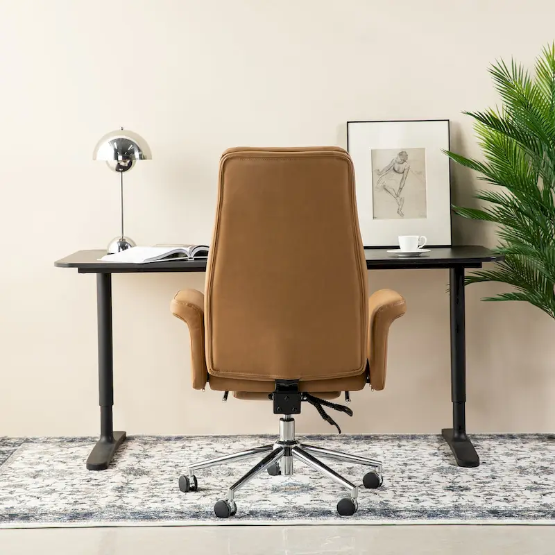 High-Back Office Chair with Footrest and Quilted Design for Adults