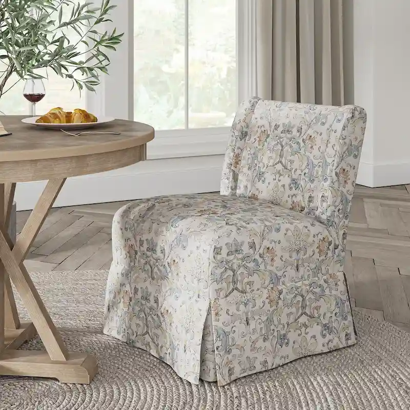 Falk Upholstered Farmhouse Armless Chair with Slipcover and Solid Wood Legs