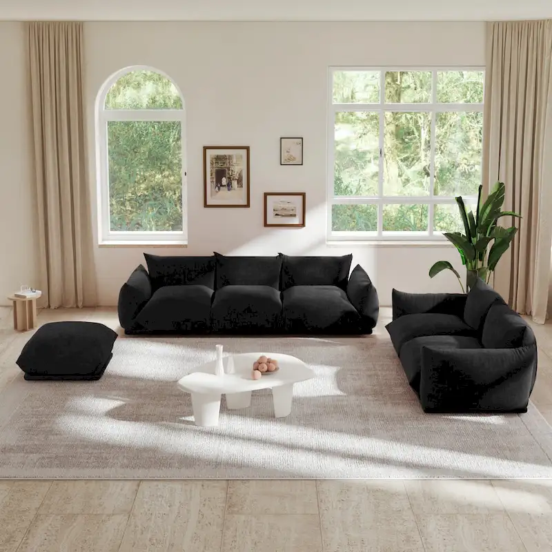 Chenille Fabric Modular Sectional Sofa Set with Ottoman