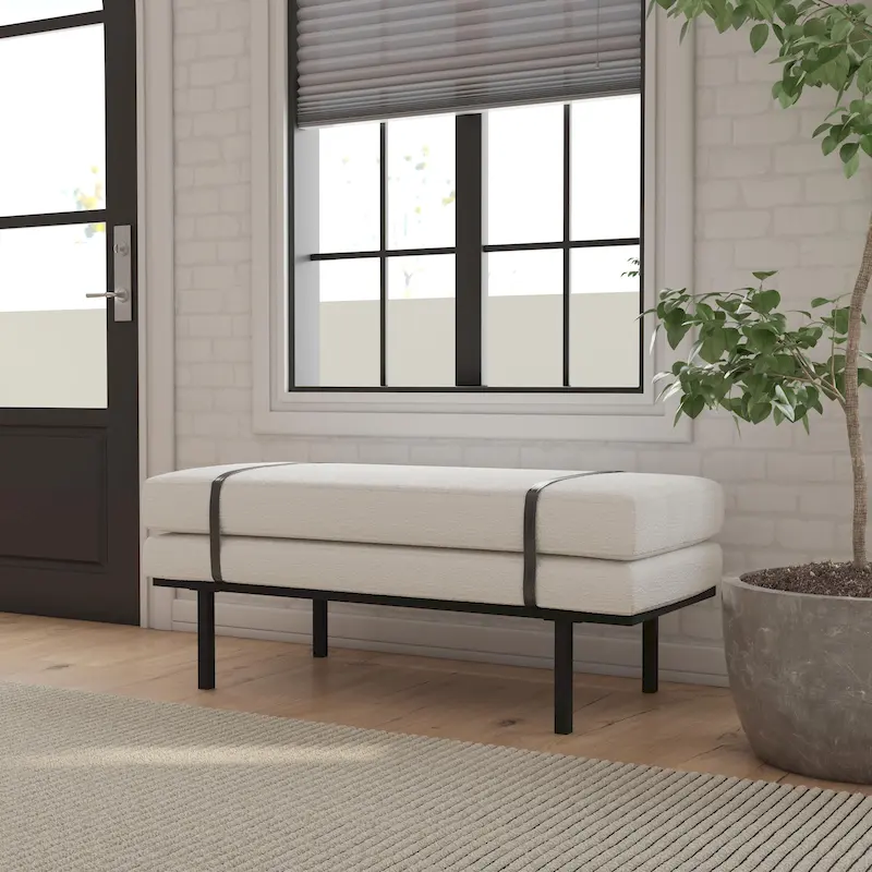 HomePop upholstered Bench with Metal Base - Cream Boucle