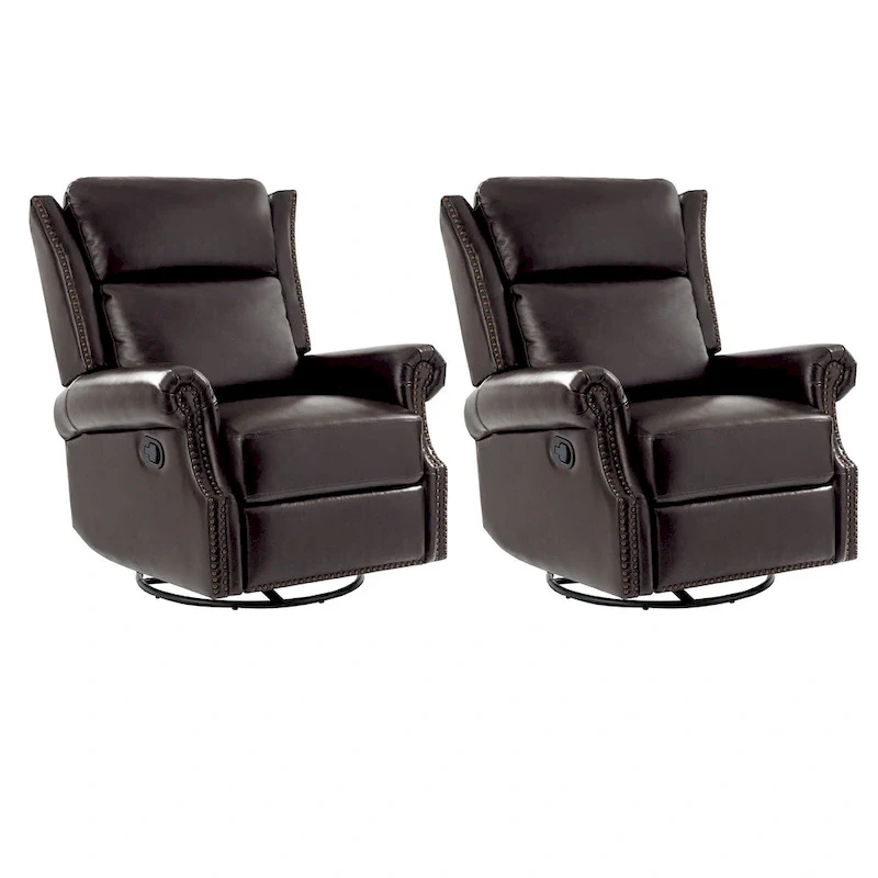 Viviana Traditional Genuine Leather Manual Swivel Glider Recliner Set of 2