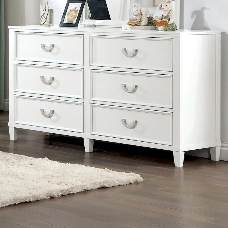 White 6-Drawer Dresser, Transitional Style, Single