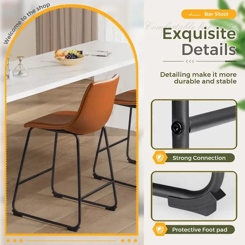 Homall Barstools PU Leather Counter Bar Stool With Back and Footrest Set of 2, Brown