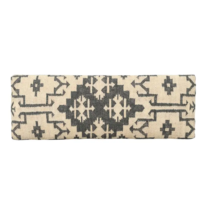 HomeRoots 48 Cream and Black Cotton Blend Upholstered Southwest Bench - 48' X '18' X '16