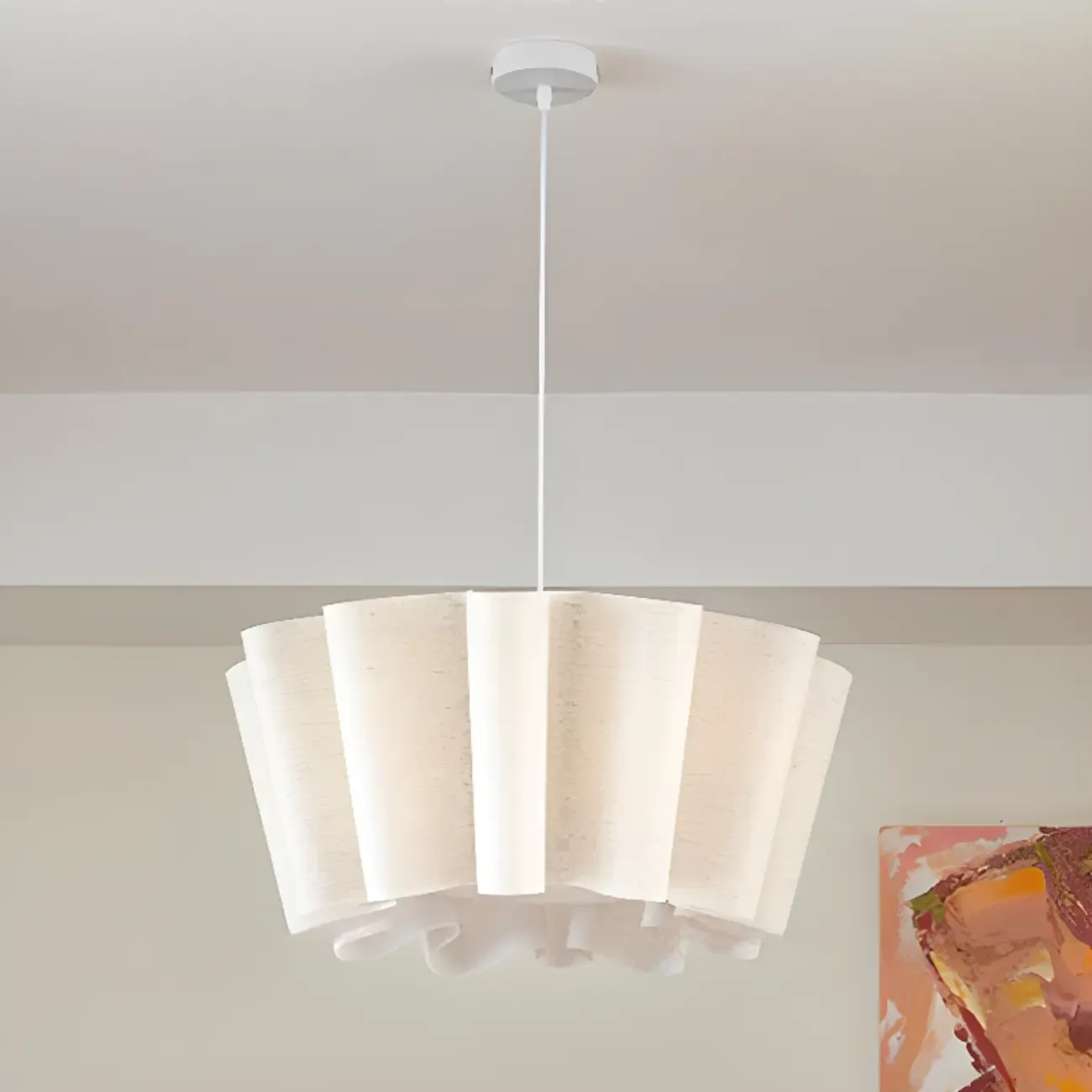 White Linen Wave Design Modern Fabric Chandelier Light