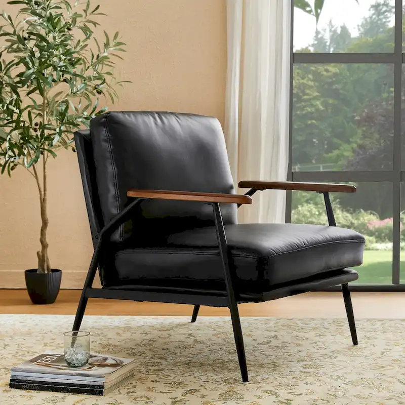 Glitzhome 28 W Mid-century Modern Soft PU Leather Accent Armchair - 28  W x 31  D x 30.75  H