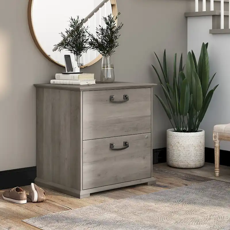 Driftwood Gray / Linen White Oak Farmhouse 2-Drawer Lateral File Cabinet – 1 User