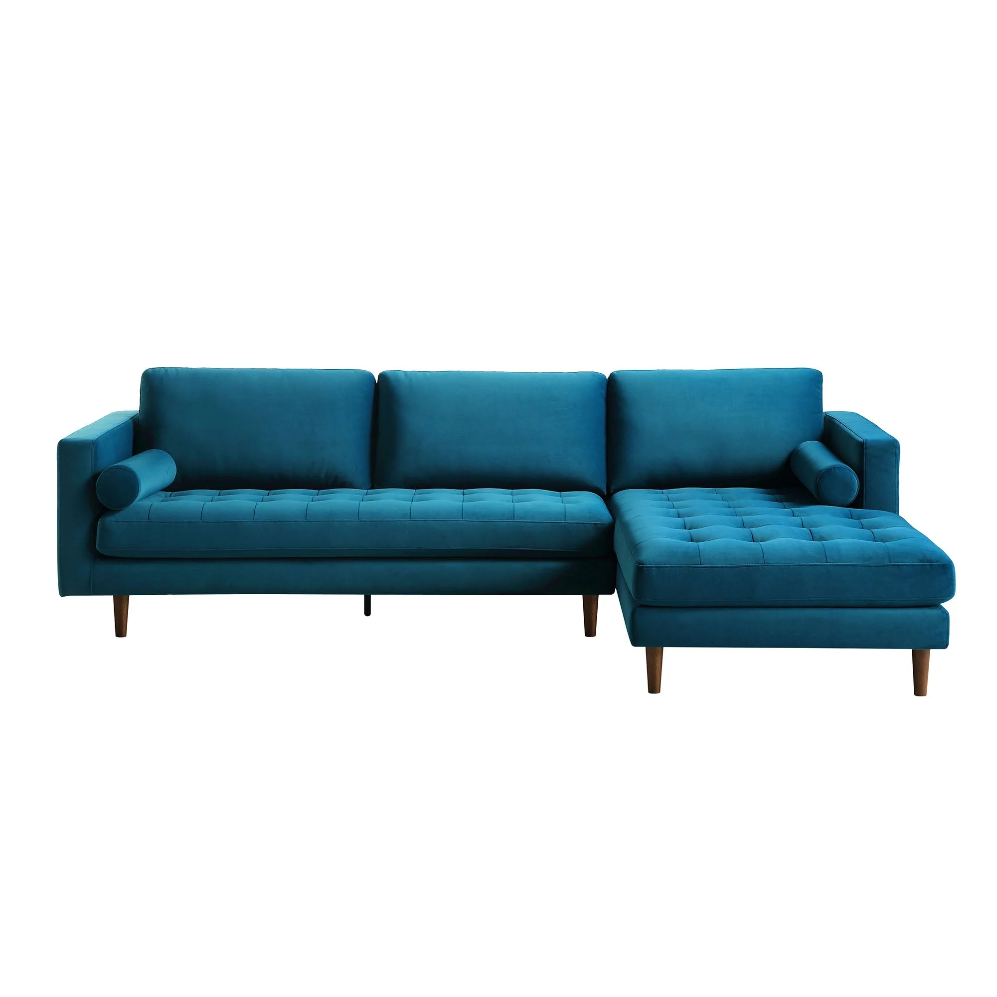 Teal Velvet 4-Seater Right Chaise Sofa, 105