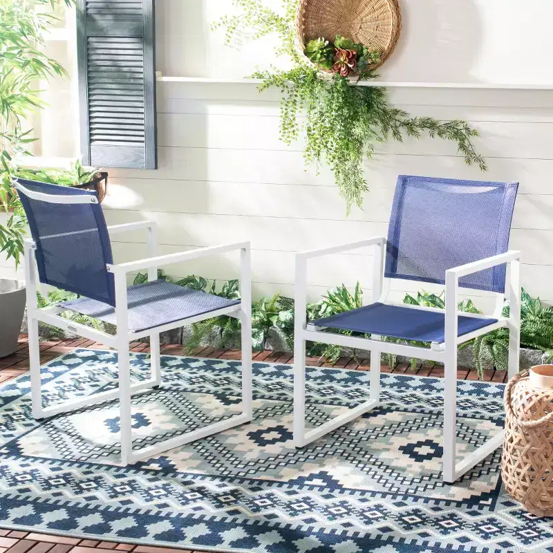 Neval Chair (Set Of 2) - Indoor/Outdoor - PAT4041 - Blue/White - Safavieh