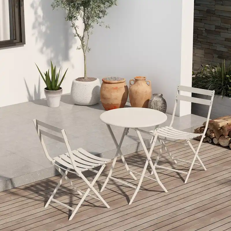 3 Piece White Foldable Outdoor Patio Bistro Sets