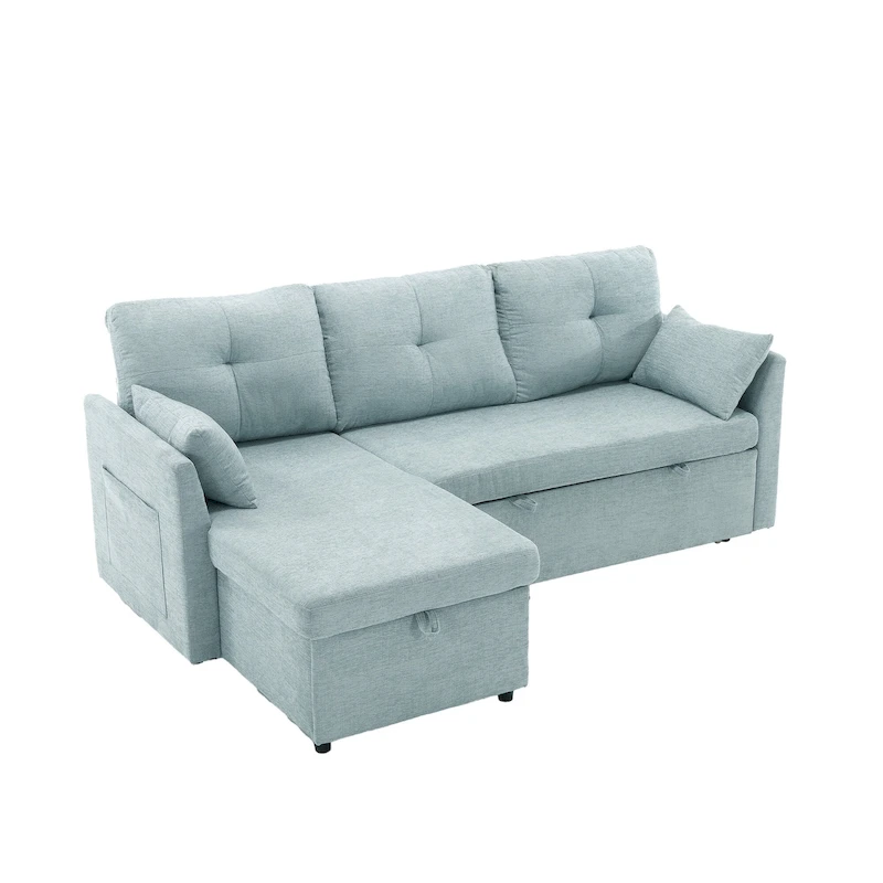 Green 81.1 L-Shaped 3 Seater Sectional Sofa with Reversible Chaise Lounge, Storage Seats, Durable Solid Wood Frame