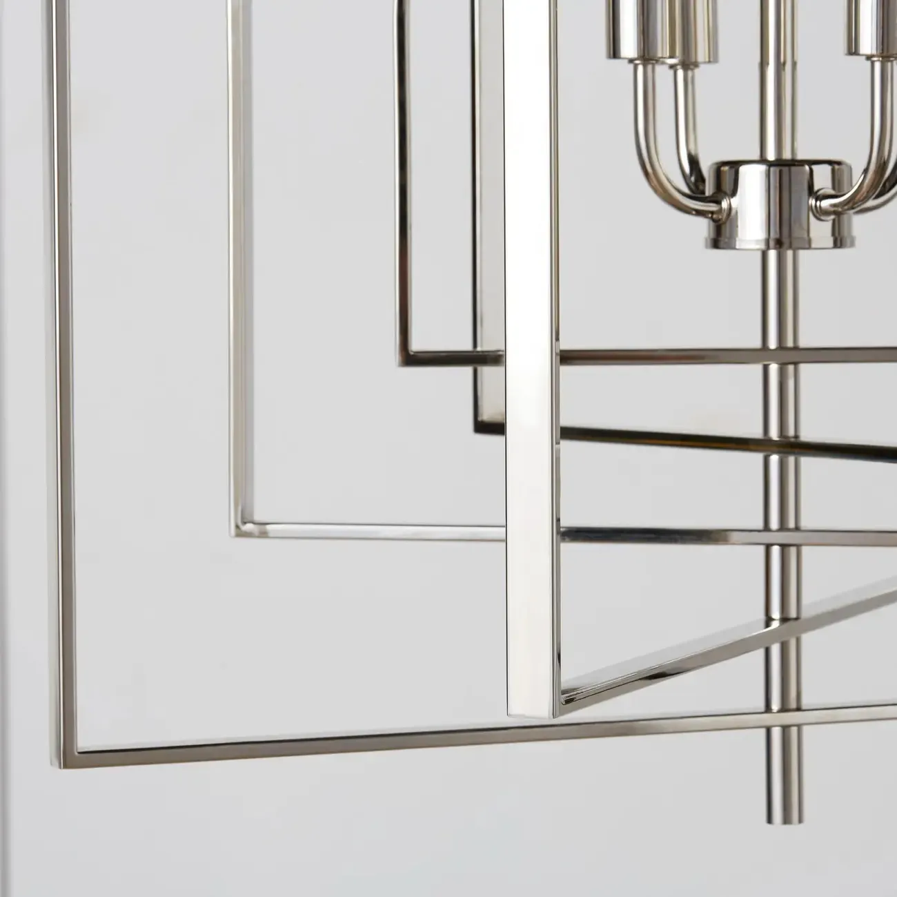 Modern Silver Rectangular Metal Cage Chandelier