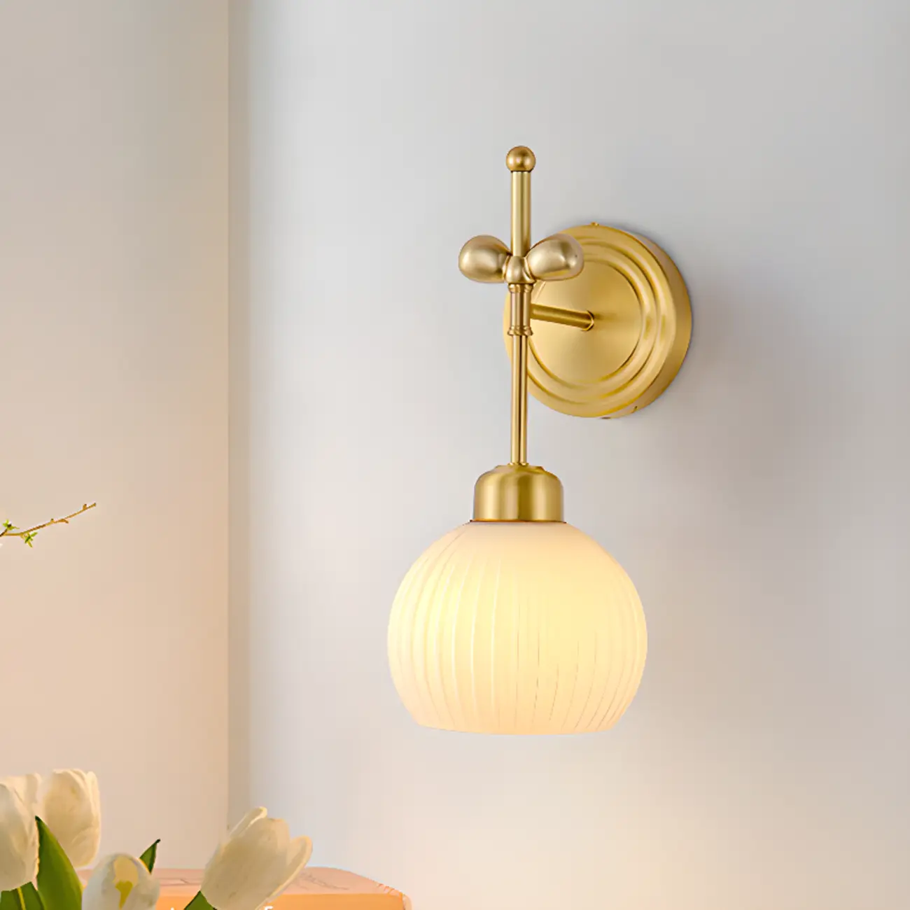 Modern White Bowl Glass Single Golden Wall Lamp