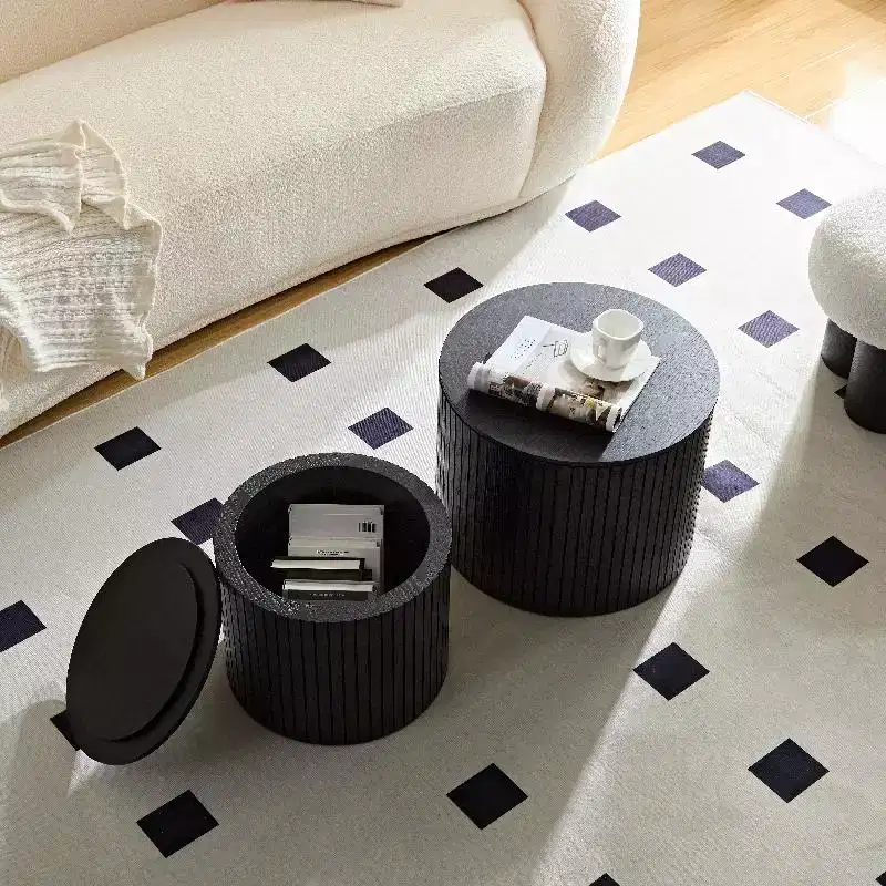 2pcs/Set Nested Table Set Handcrafted Round Coffee Table for Living Room Lounge Area Home Office 19.17 x 19.17 x 14.96 Inch Black